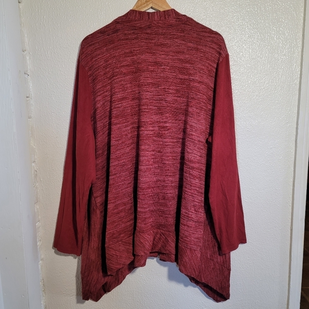 Logo Asymmetrical Lagenlook Mixed Media Cardigan Jacket size 3X Maroon - Picture 7 of 10